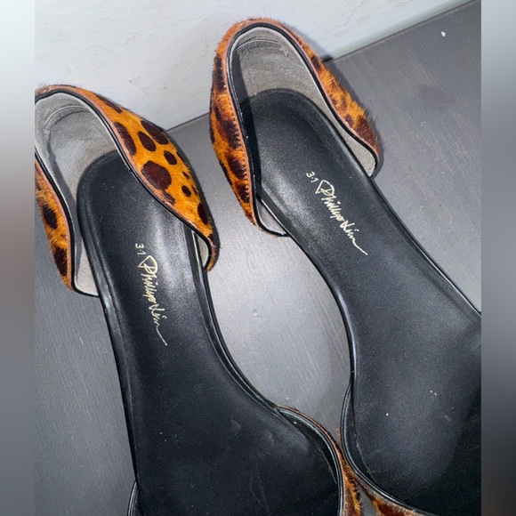 3.1 Phillip Lim Leather Calf Hair Leopard Pointed Toe D’orsay Flats - Picture 4 of 7